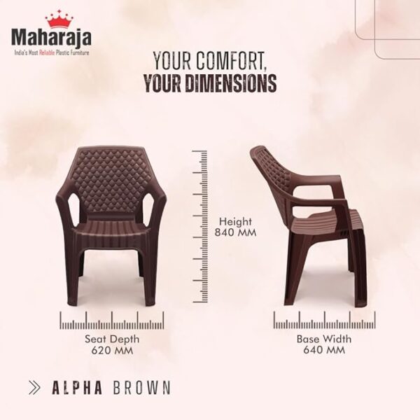 MAHARAJA Plastic Chair Set, Chair for Living Room, Home, Plastic Chair for Home with Arm Rest/Modern Stylish Design with Glossy & Matte Finish Bearing Capacity 200Kg. (Brown, Pack of 4)