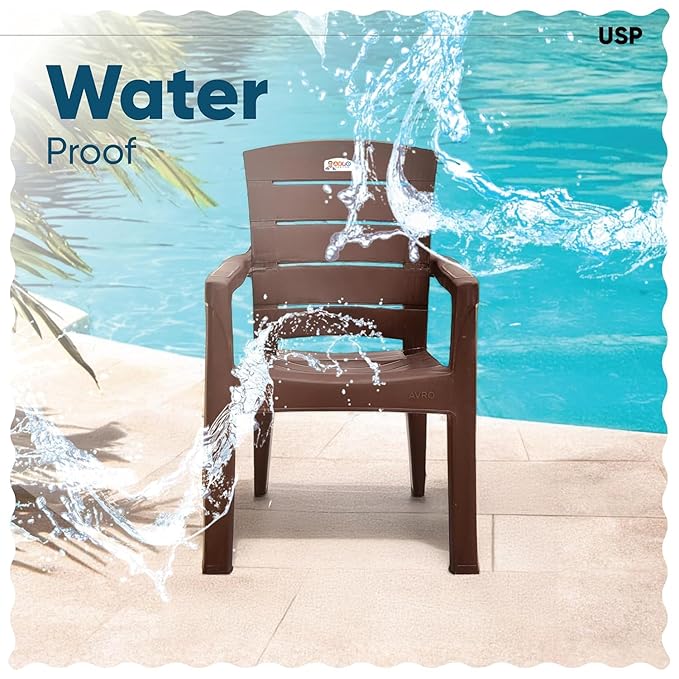 AVRO Furniture Plastic Chair with arm, Matt & Gloss Pattern Plastic Chair for Home,Living Room,Outdoor, Bedroom |Single| Bearing Capacity Upto 150Kg | Strong & Sturdy, Brown 9955|3 Year Guarantee