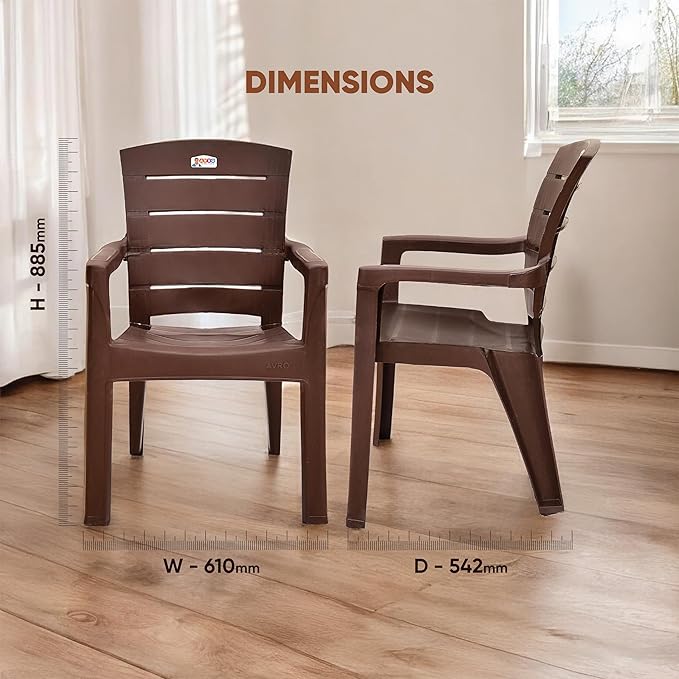 AVRO Furniture Plastic Chair with arm, Matt & Gloss Pattern Plastic Chair for Home,Living Room,Outdoor, Bedroom |Single| Bearing Capacity Upto 150Kg | Strong & Sturdy, Brown 9955|3 Year Guarantee