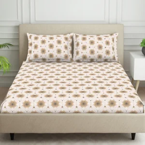 Ornate Brown Polycotton King Size Bedsheet Harmony - By Welspun