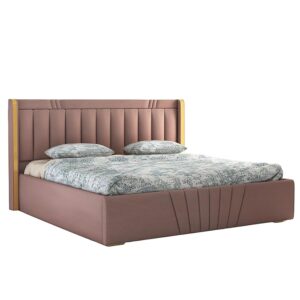Oasis Upholstered King Size Bed with Box Storage for Bedroom | Wooden Double Bed with Storage | Platform Cot Palang with Upholstery Headboard | 6.5 x 6 Ft | Sheesham Wood | Onion Pink