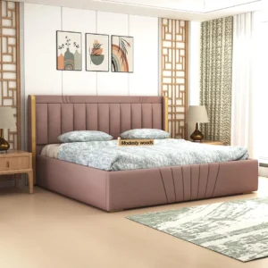 Oasis Upholstered King Size Bed with Box Storage for Bedroom | Wooden Double Bed with Storage | Platform Cot Palang with Upholstery Headboard | 6.5 x 6 Ft | Sheesham Wood | Onion Pink